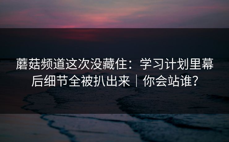 蘑菇频道这次没藏住：学习计划里幕后细节全被扒出来｜你会站谁？